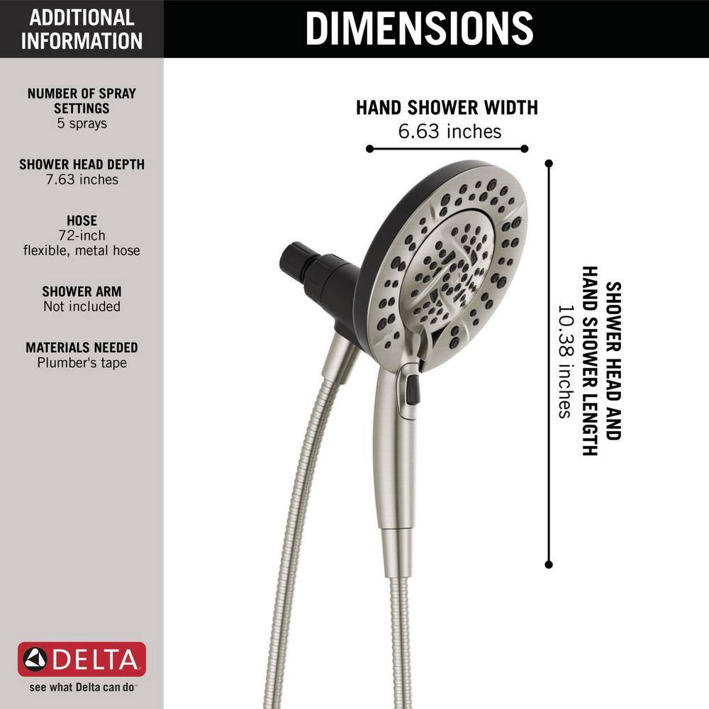 Delta In2ition 5-Spray Patterns 1.75 GPM 6.63 in. Wall Mount Dual Shower Heads in Satin Nickel 75585SN