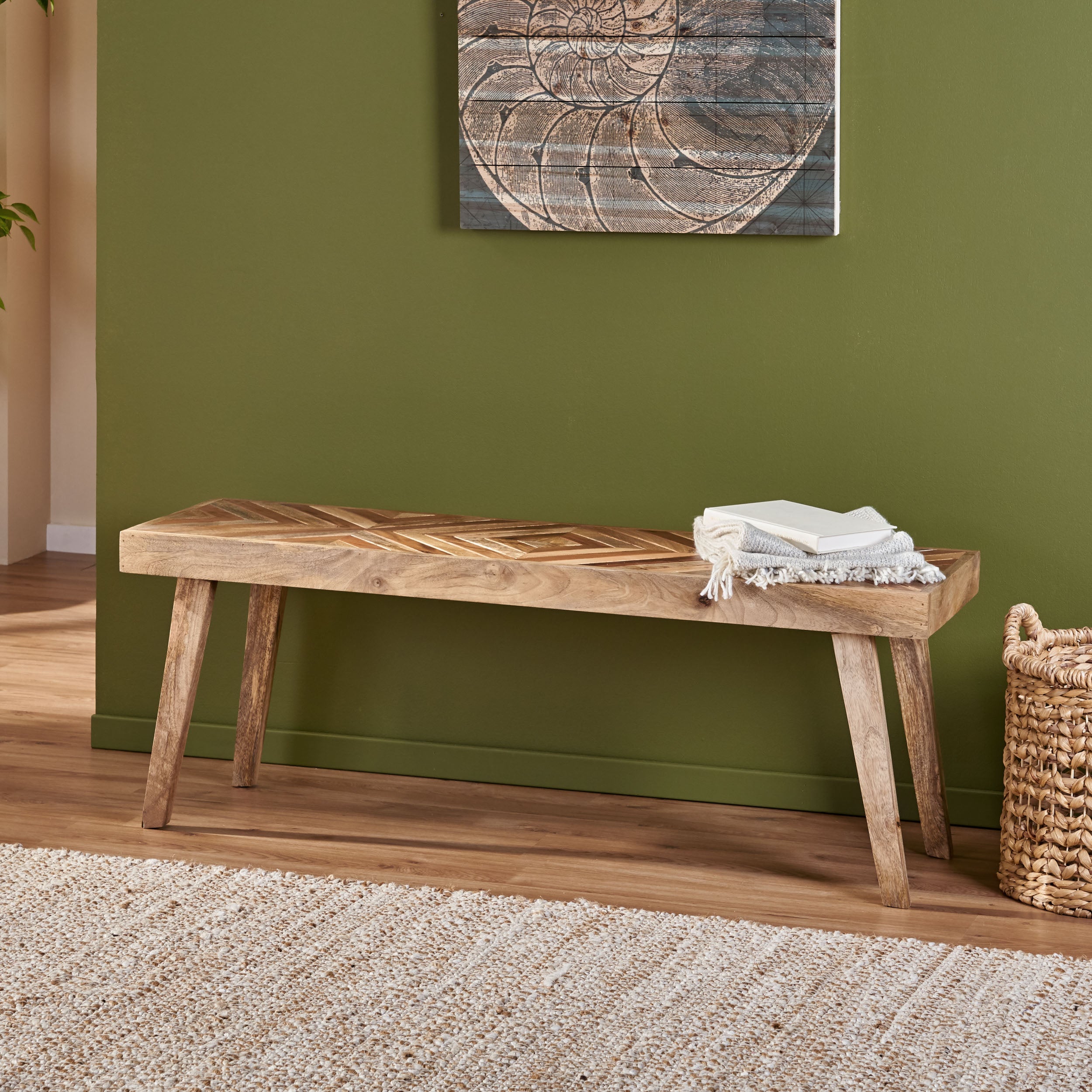 Hawley Handcrafted Boho Mango Wood Bench