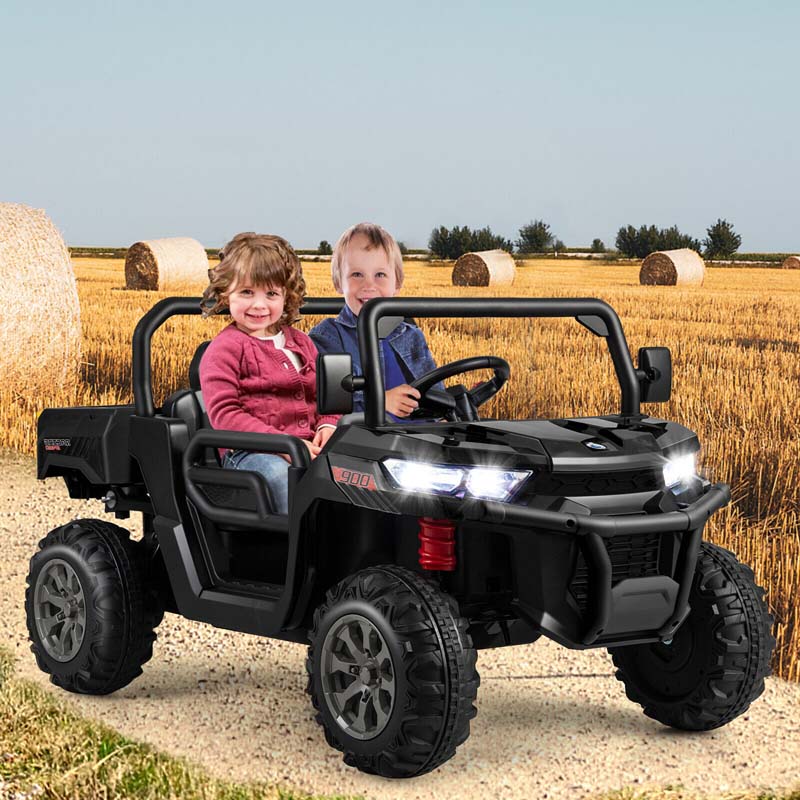 2-Seater Kids Ride On Car, 12V Battery Powered Off-Road UTV Dump Truck with Electric Dump Bed & Shovel