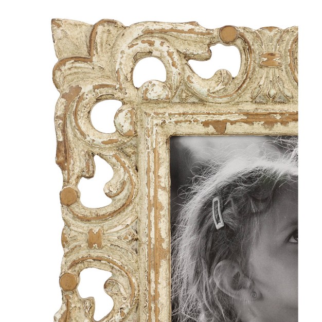 Wooden Scroll Handmade Intricate Carved 1 Slot Photo Frame White Olivia amp May