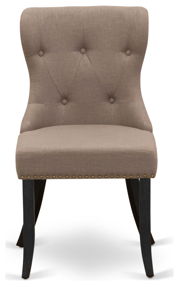 Set Of 2  Dining Chairs  Black Wood Structure  Blue Seat  Button Tufted Back   Transitional   Dining Chairs   by Kolibri Decor  Houzz