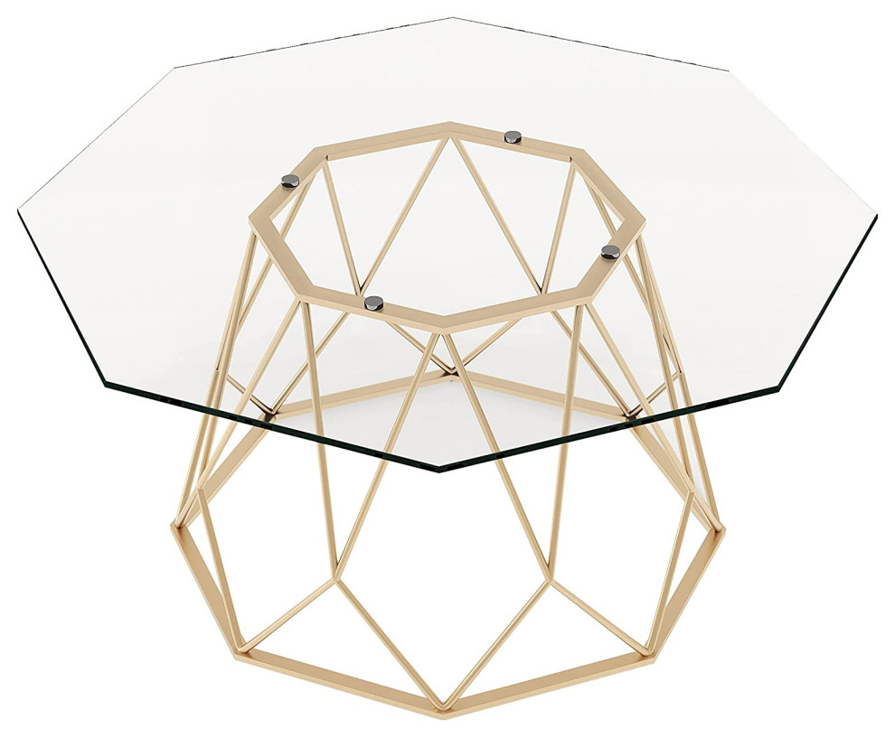 Contemporary Coffee Table  Golden Geometric Base With Tempered Glass Top   Midcentury   Coffee Tables   by Declusia  Houzz