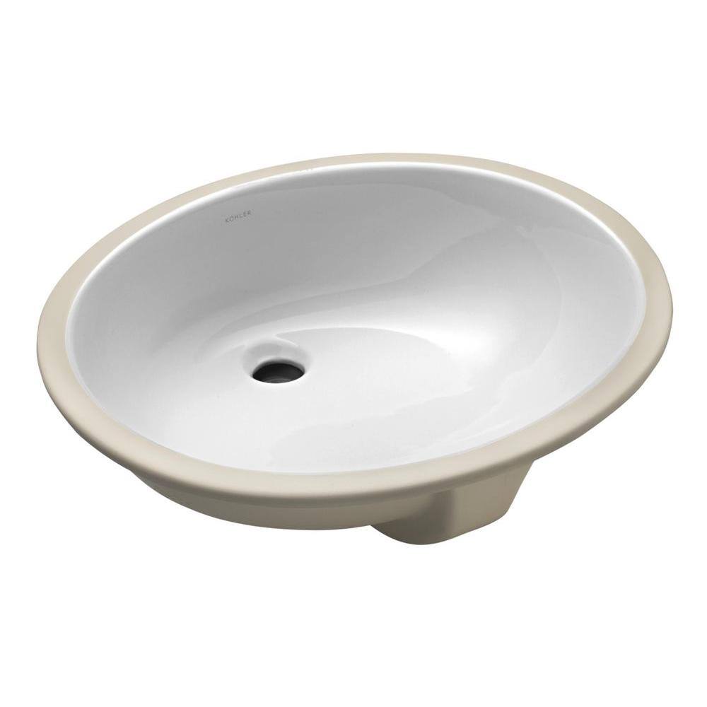 KOHLER Caxton Vitreous China Undermount Vitreous China Bathroom Sink in White with Overflow Drain K-2211-0