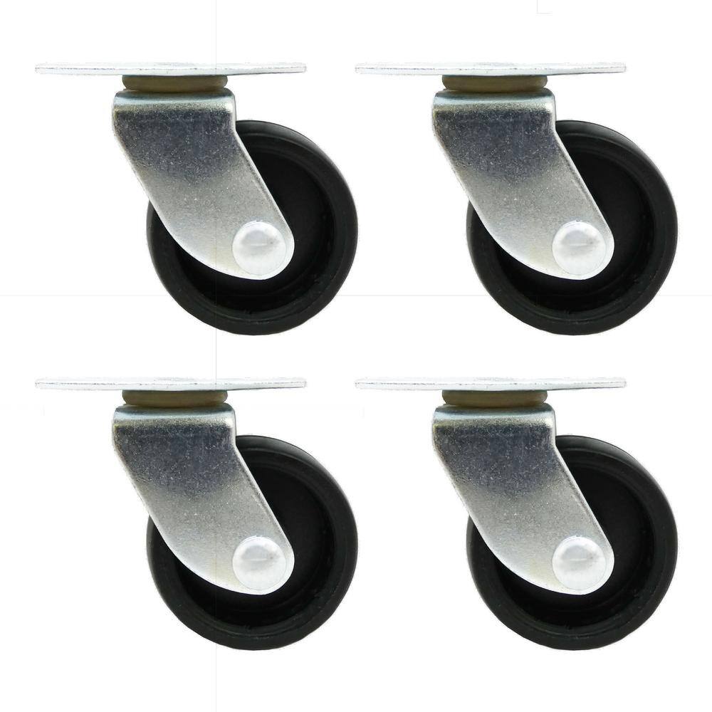 Everbilt 1-58 in. Black Plastic and Steel Swivel Plate Caster with 50 lb. Load Rating (4-Pack) 49558