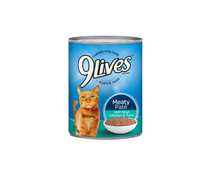 9Lives® Meaty Paté with Real Chicken  Tuna Canned Cat Food， 13 oz. Can