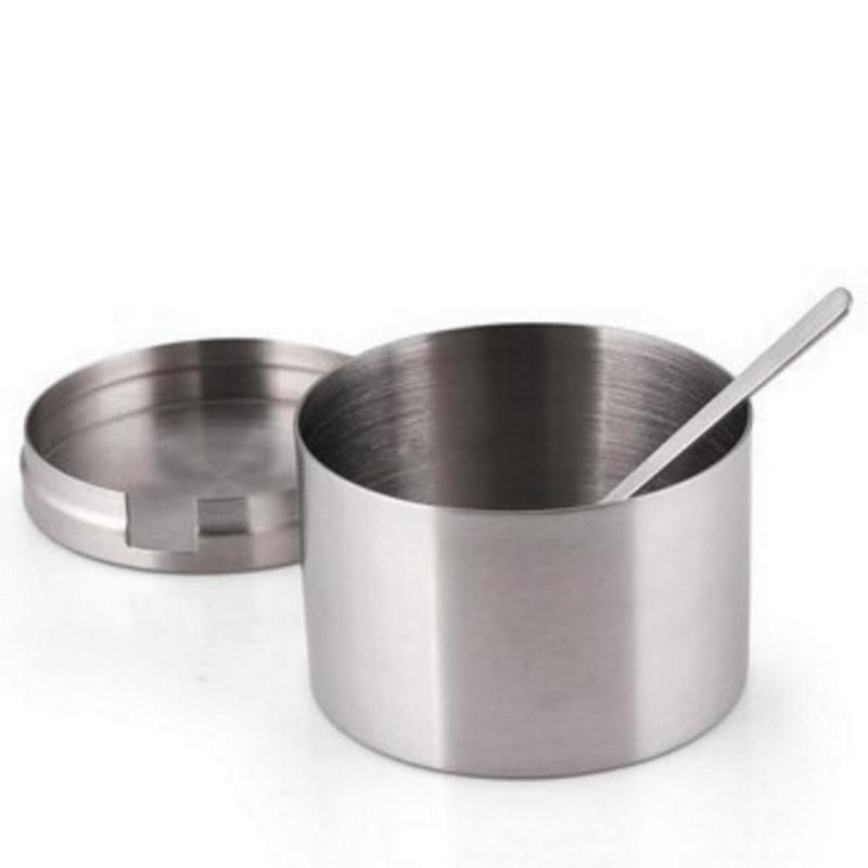 Sugar Bowl Stainless Steel Sugar Pot with Lid Spoon Home Kitchen