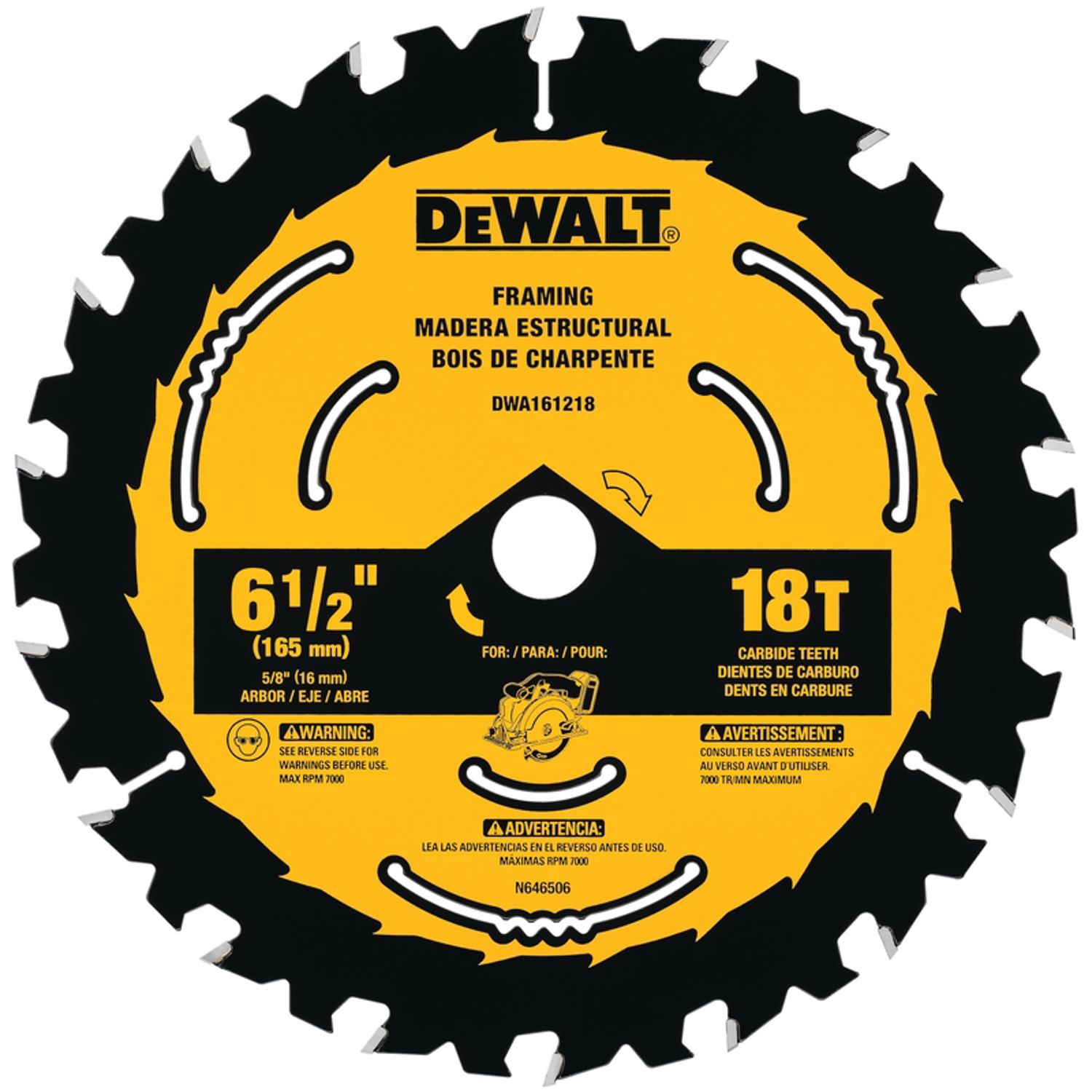 DW 6-1/2 in. D X 5/8 in. Tungsten Carbide Circular Saw Blade 18 teeth 1 pk