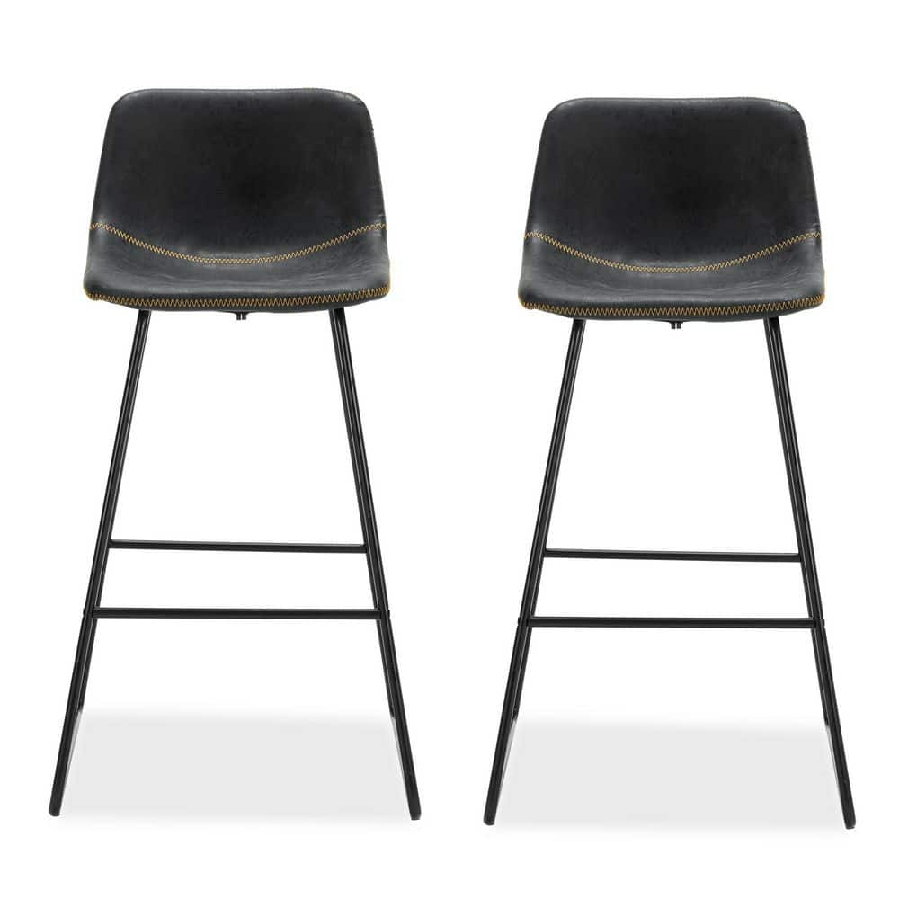 LUE BONA Faux Leather Bar Stools Metal Frame Counter Height Bar Stools(Set of 2) LB21CH0022-900