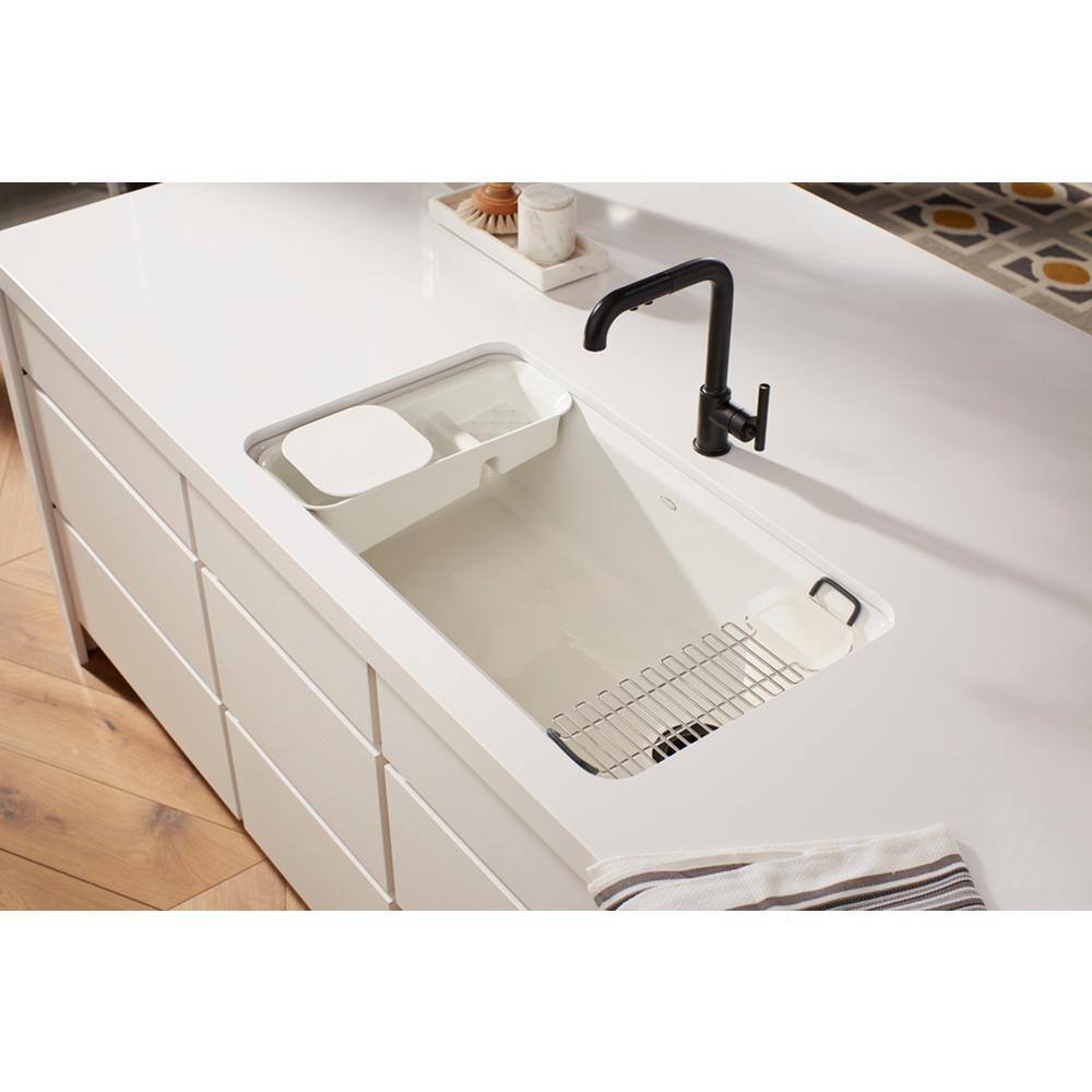 KOHLER Riverby Undermount Cast Iron 33 in. 5-Hole Single Bowl Kitchen Sink with Accessories in White K-RH5871-5UA3-0