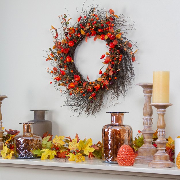 Northlight Leaves And Berries Artificial Fall Harvest Twig Wreath 24 Inch Unlit