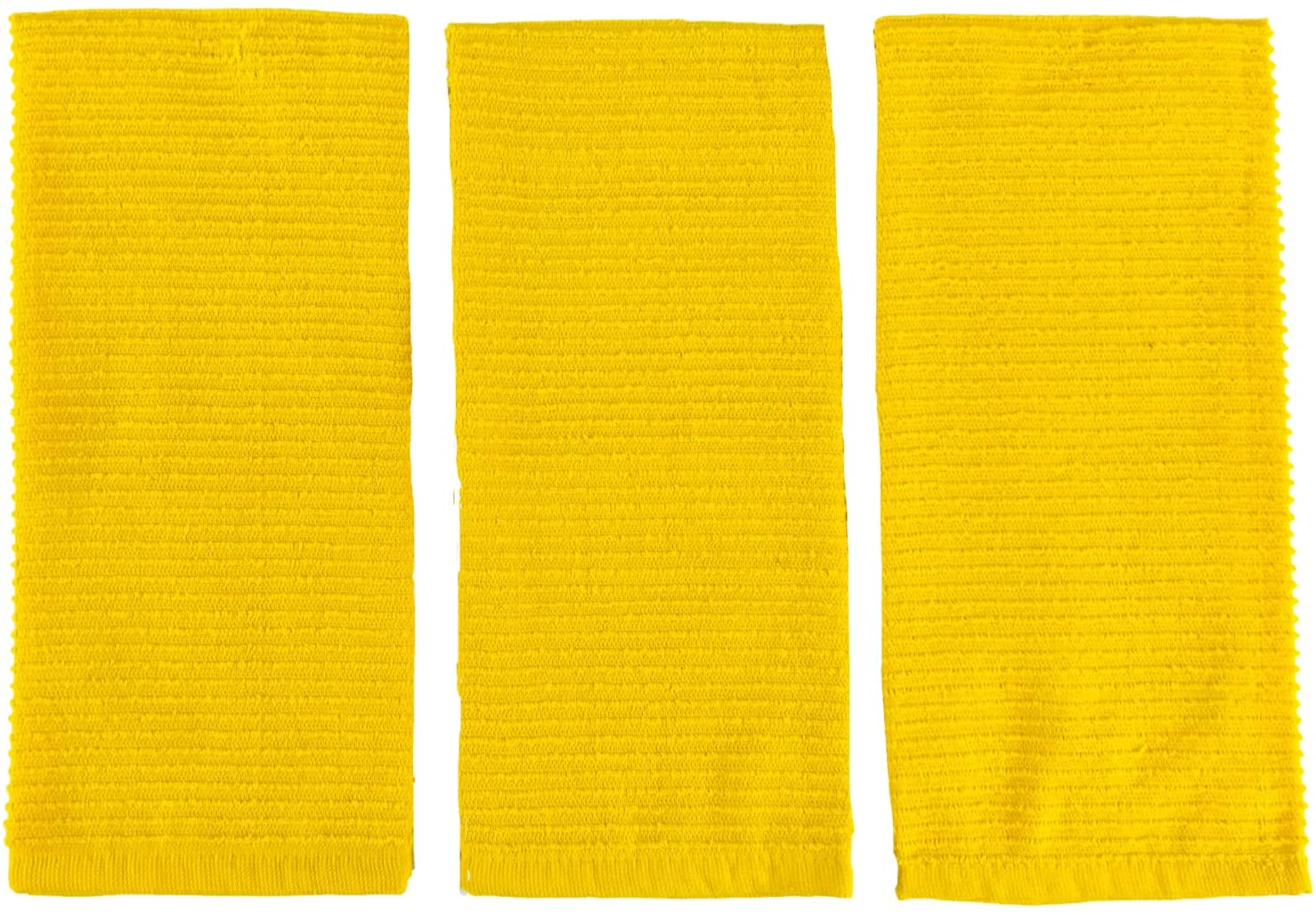 Serafina Home Oversized Solid Color Ripe Lemon Yellow Kitchen Towels: 100% Cotton Soft Absorbent Ribbed Terry Loop， Set of 3 Multipurpose for Everyday Use