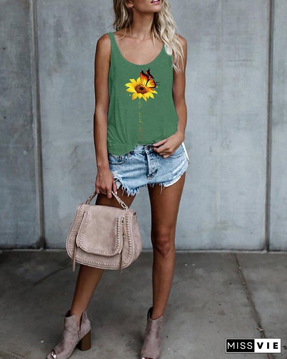 Floral Print Tank Tops Sleeveless Vest T-shirt