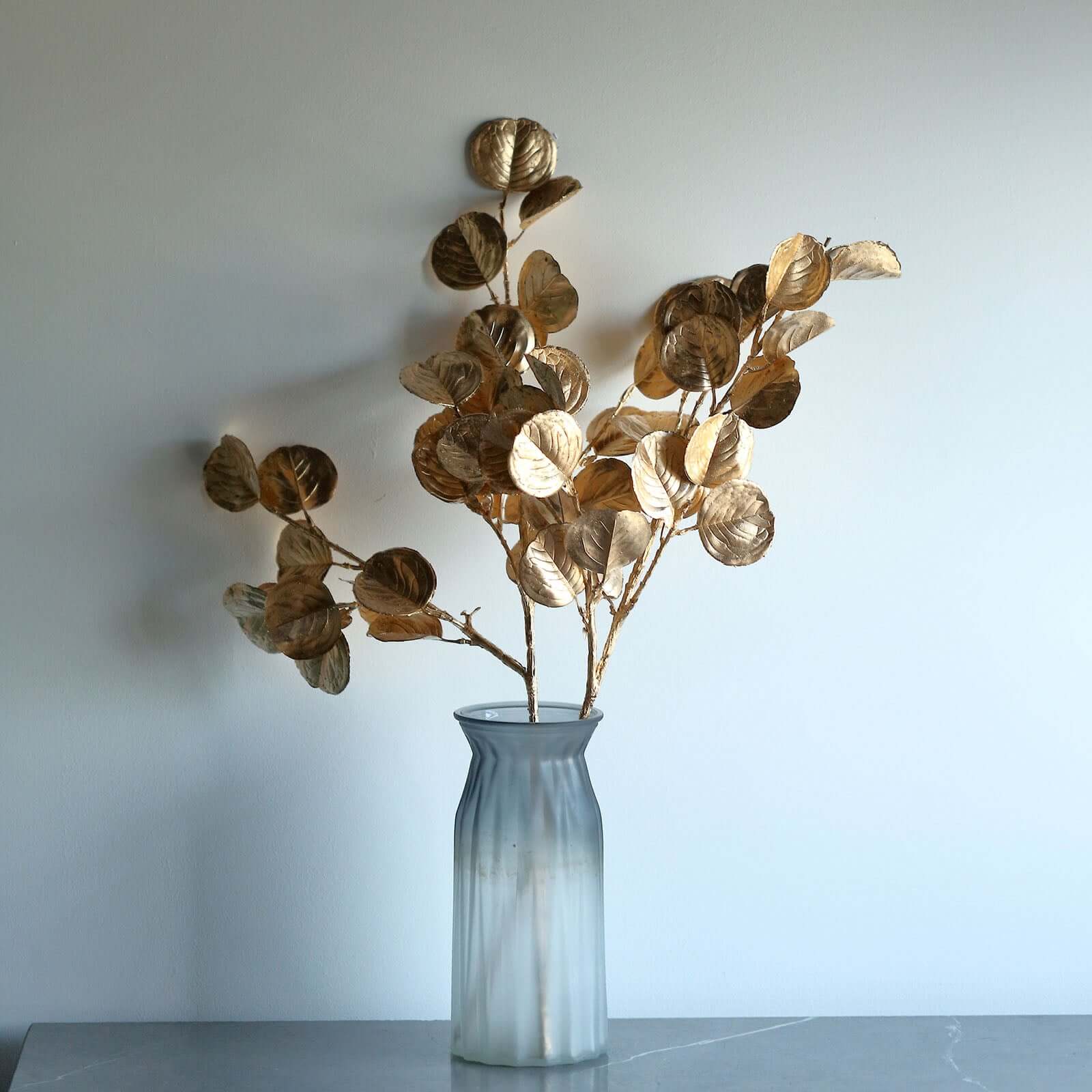 2 Pack Metallic Gold Artificial Round Eucalyptus Leaf Branches, Faux Decorative Bouquets 27