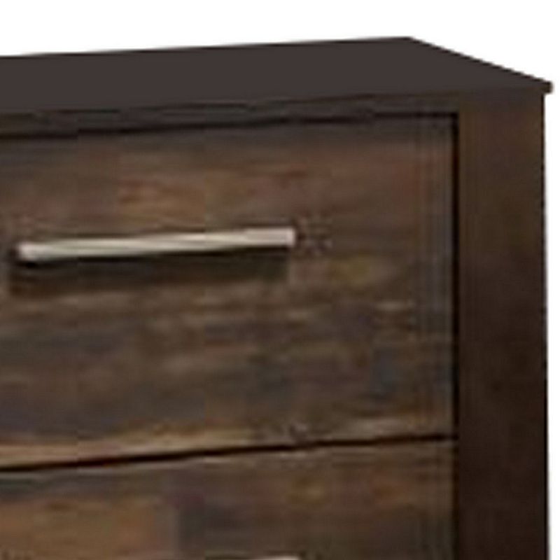 Wooden Nightstand with Two Drawers and Metal Bar Handles， Brown