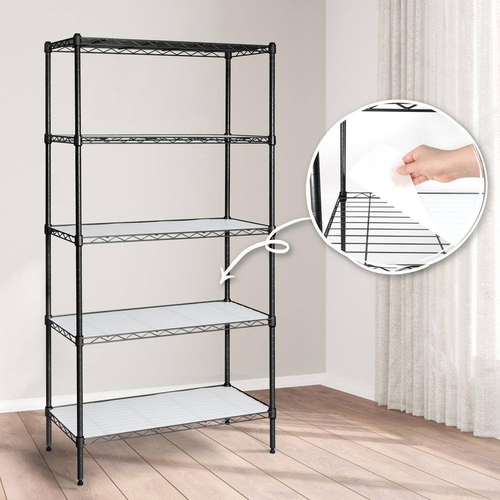 CAPHAUS Black 5-Tier Adjustable Height Welded Steel Garage Storage Unit Shelving with Liner (30 in. W x 59 in. H x 14 in. D) RWW-CH30145L-BK