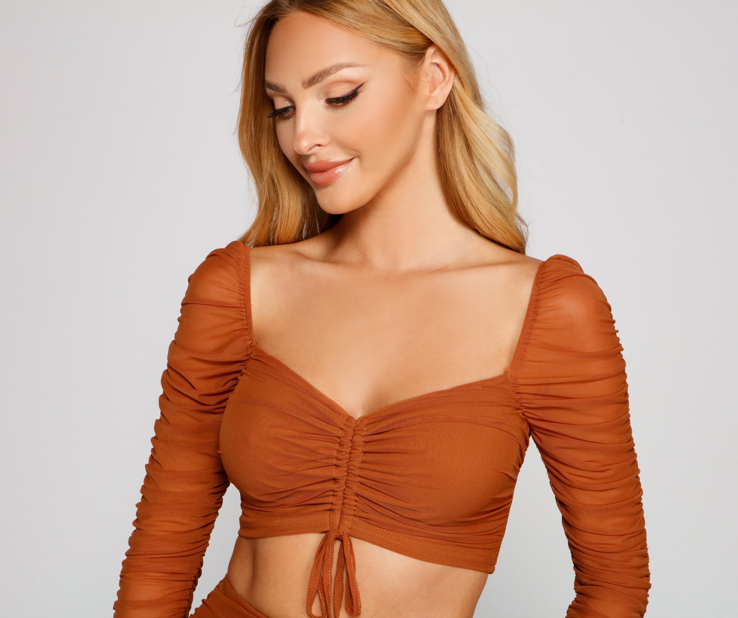 Moment For Mesh Ruched Crop Top