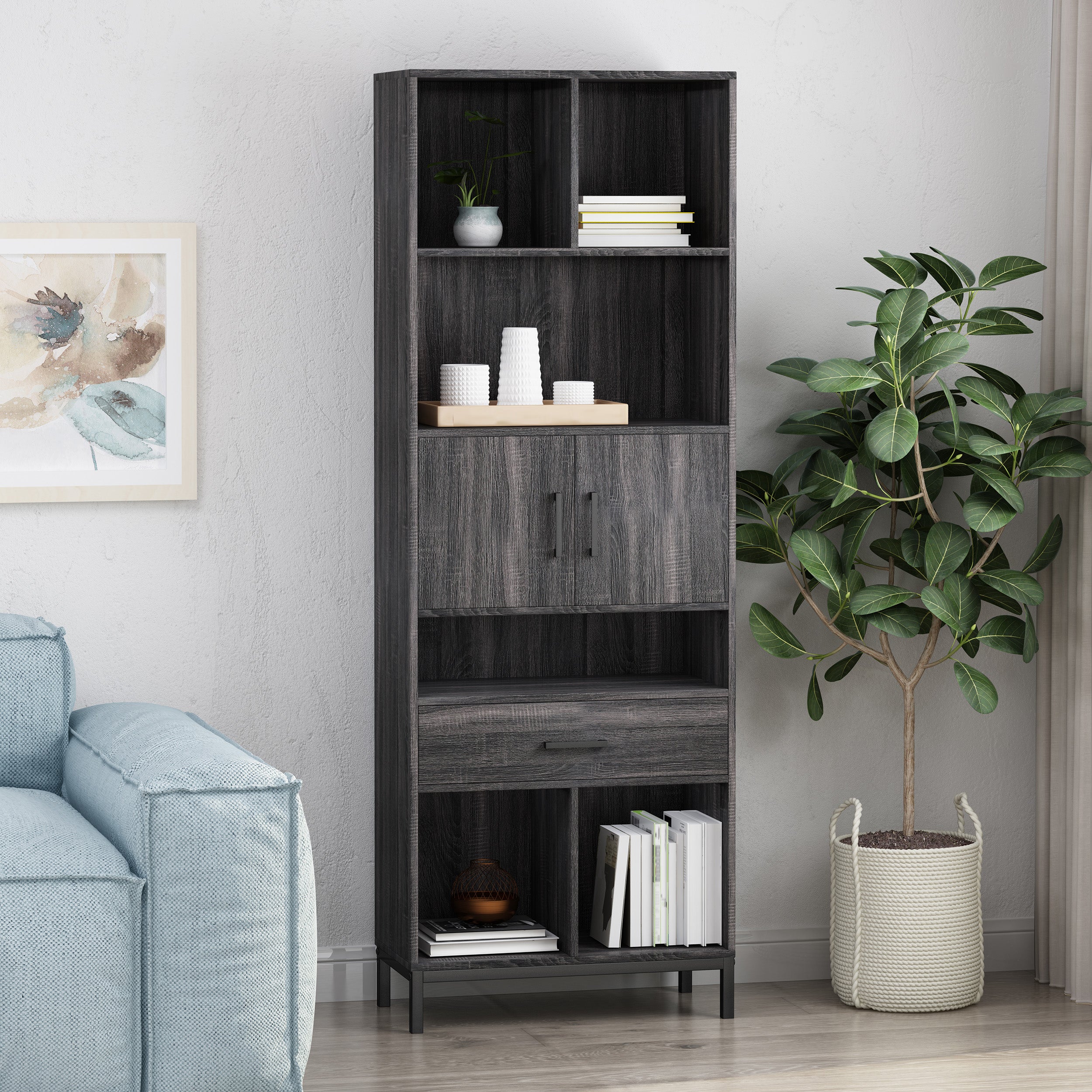 Abriel Bookcase with Storage Cabinet & Drawer