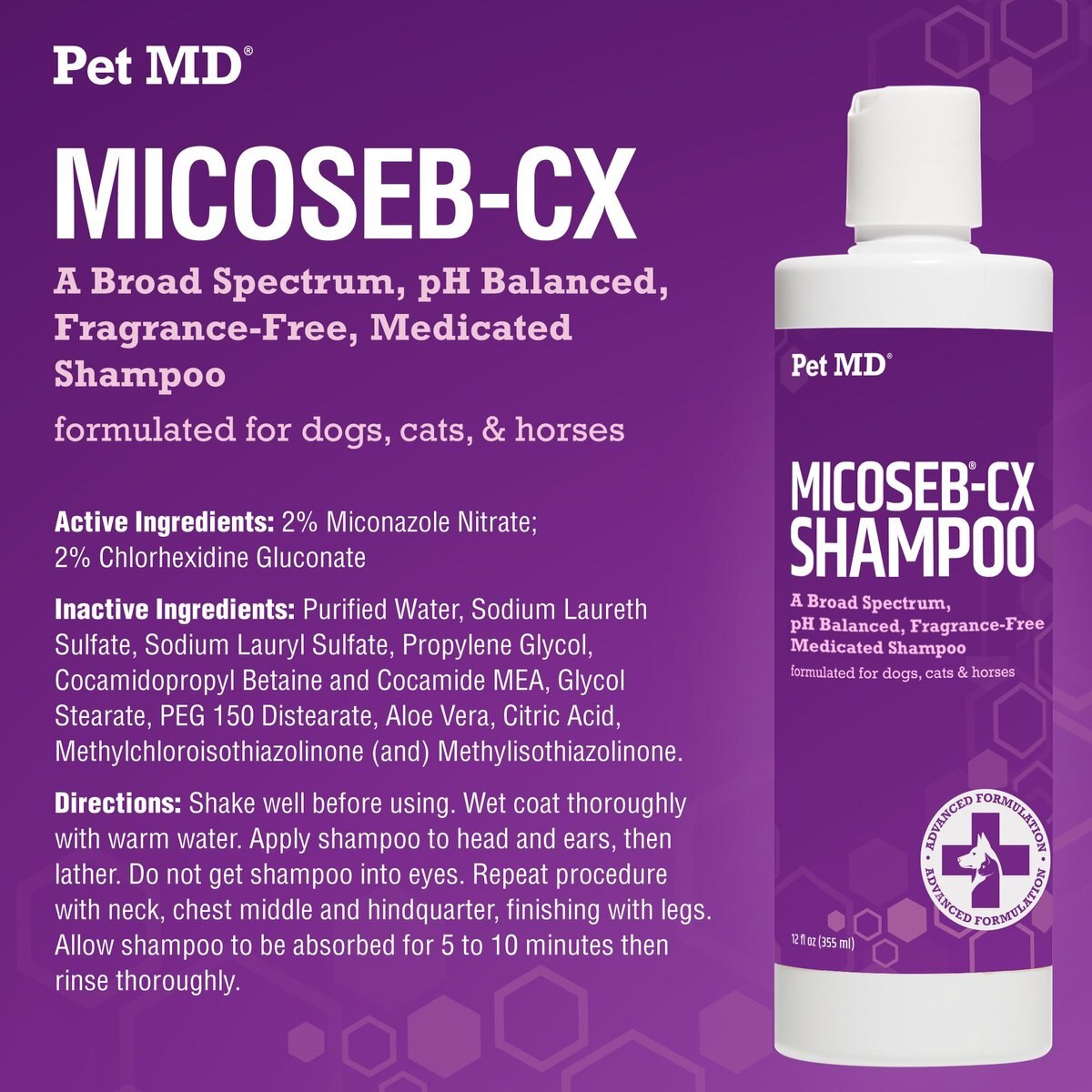 Pet MD Micoseb-CX Anti-Fungal Medicated Pet Shampoo， 12-oz bottle