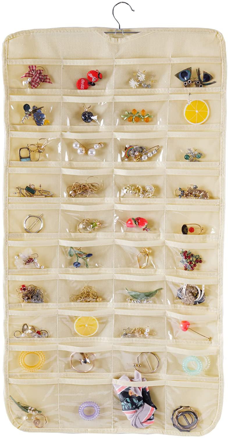 Hanging Jewelry Organizer with 80 Pockets Dual Sided Hanging Jewelry Holder for Jewelry Earring Storage