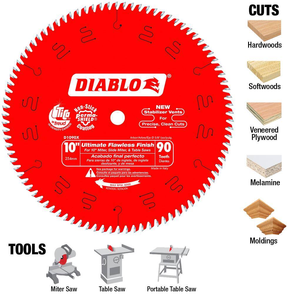 DIABLO 10 in. x 90-Tooth Ultimate Polished Finish Circular Saw Blade D1090X