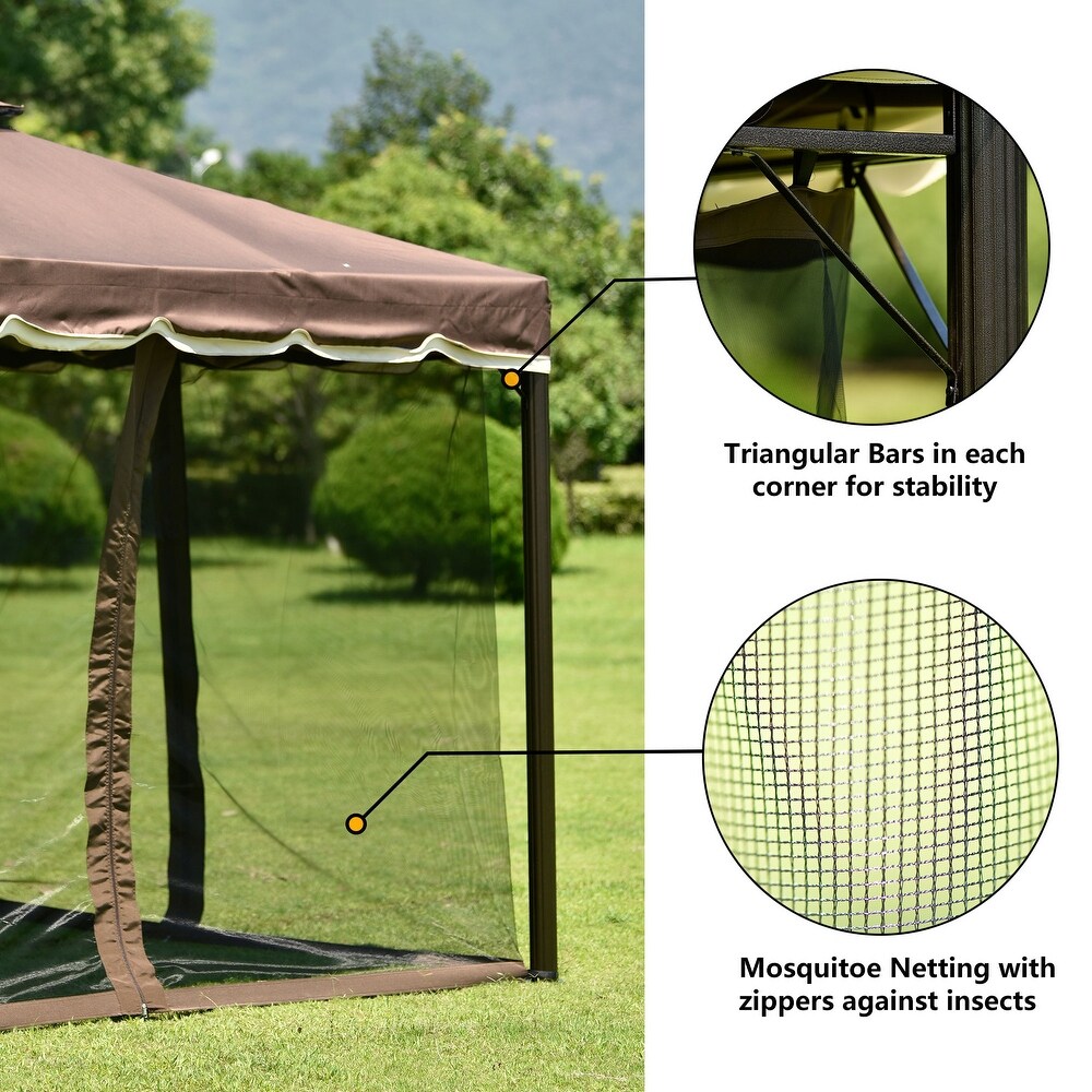 9.8 ft Double Vented Gazebo with Netting Walls  UV Water Fire Resistance