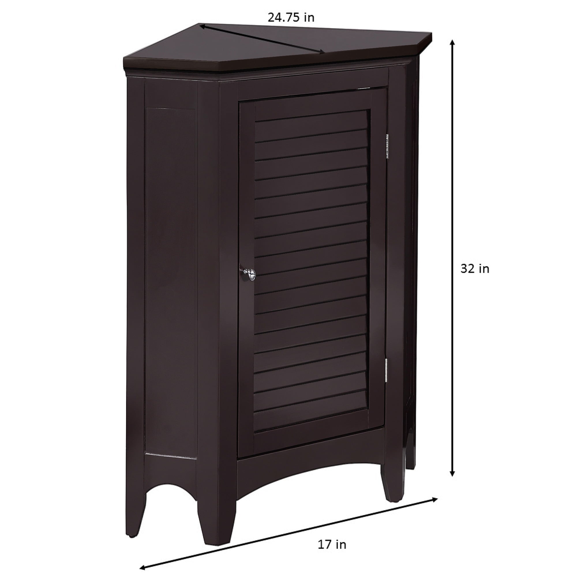 Teamson Home Glancy Wooden Corner Floor Cabinet with Shutter Door, Dark Brown