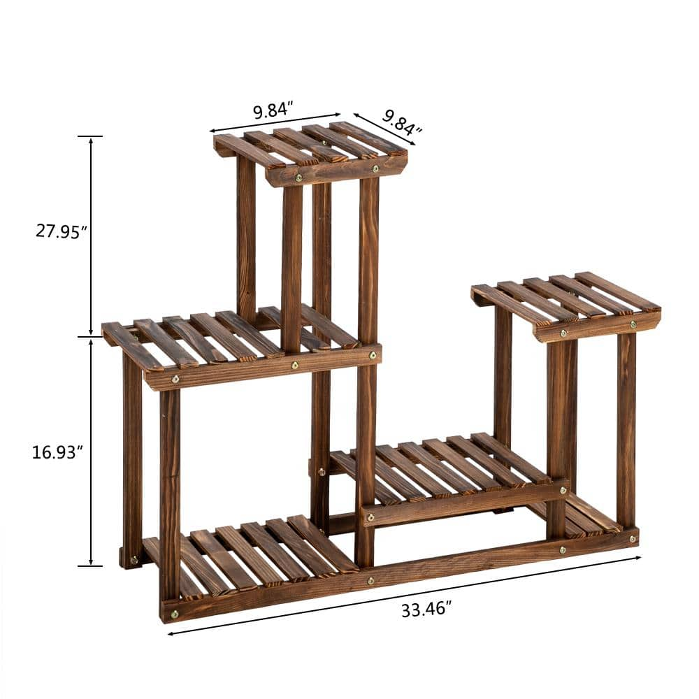 Winado 28 in. Tall Indoor/Outdoor Pine Wood Plant Stand (4-Layers) 772695160757