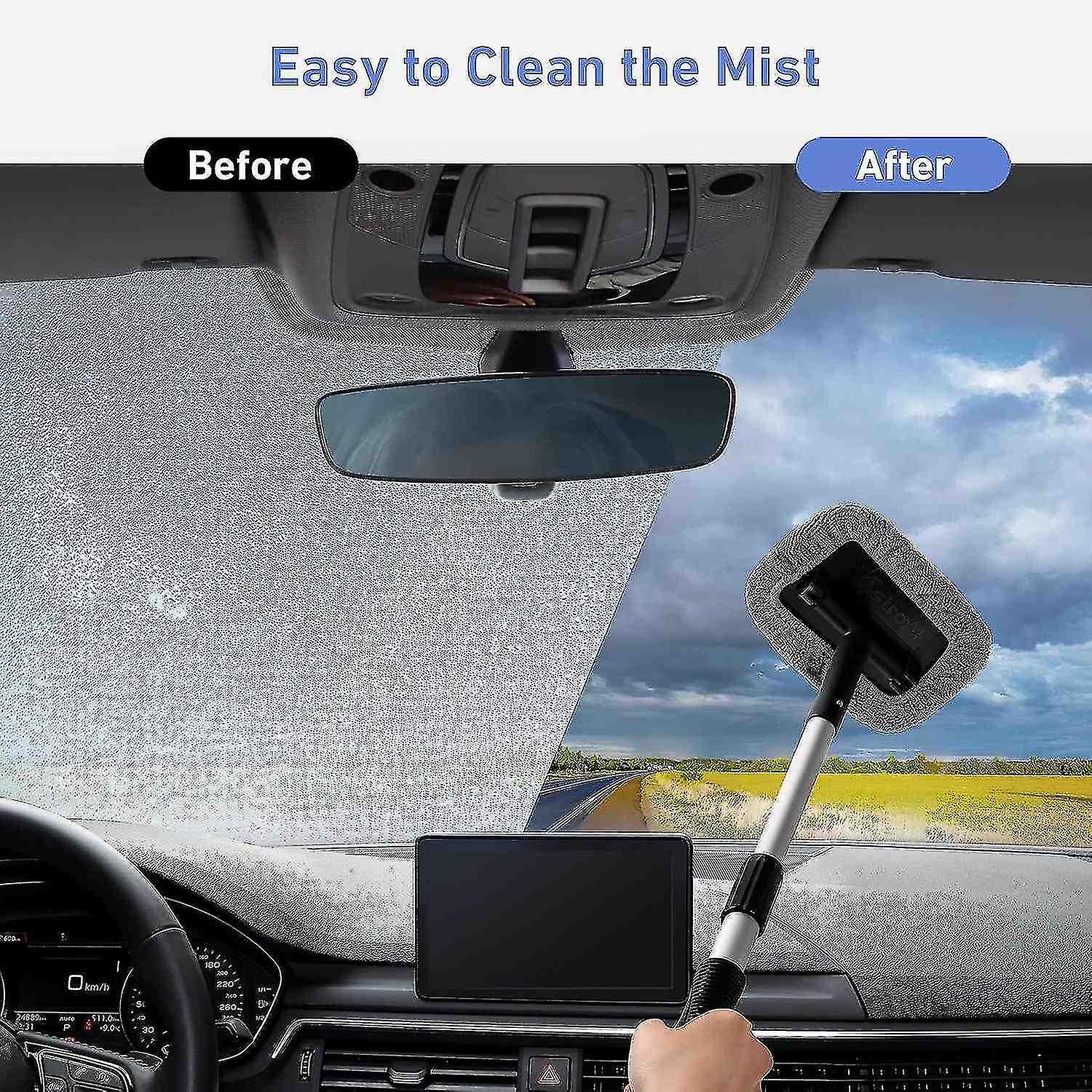 Car Wash Brush Telescopic Windscreen Cleaner With 2 Microfibre Pads， Windscreen Cleaning Tool With E