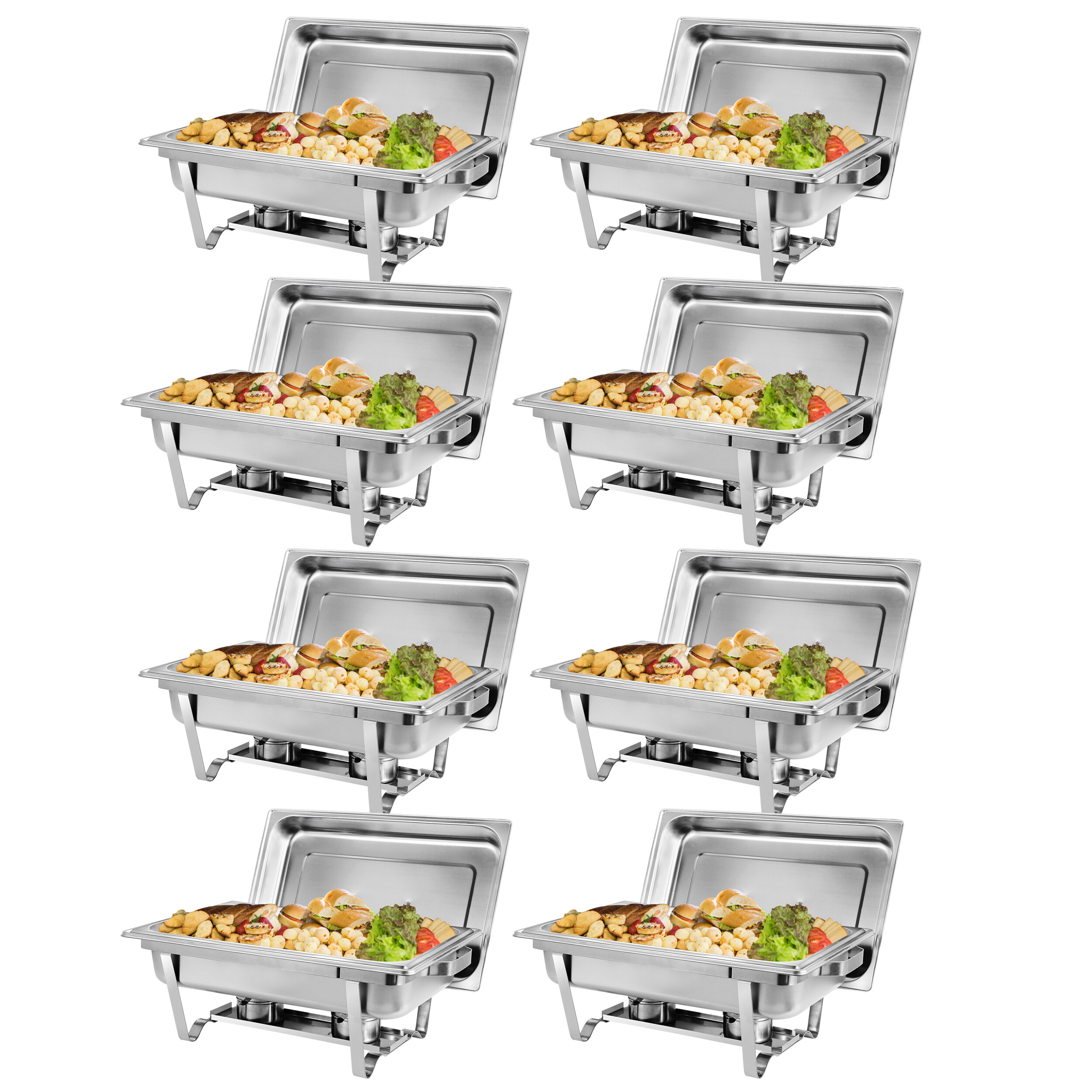 HomGarden 8 Pack 8QT Full Size Chafing Dish， Stainless Steel Chafer Buffet Sets， Silver