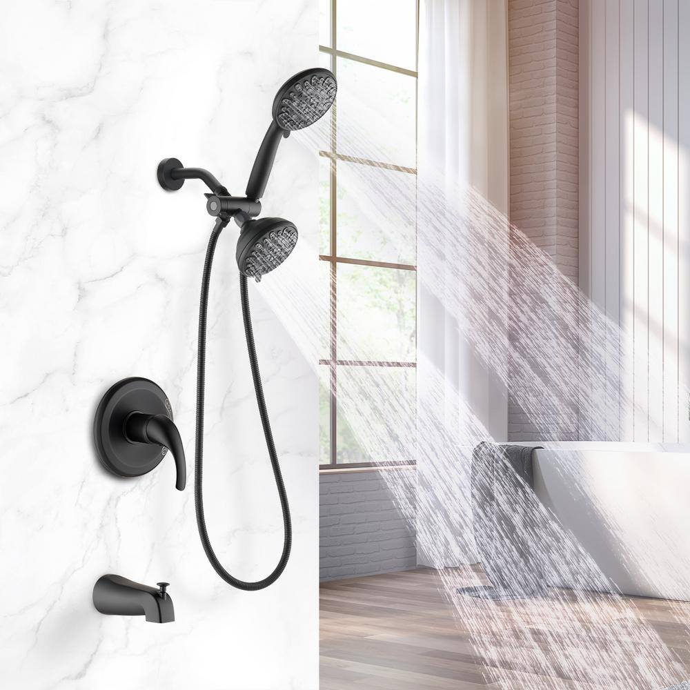 PROOX Single Handle 7-Spray High Pressure Tub and Shower Faucet with Handheld Shower Head in Matte Black (Valve Included) PRAM527MB