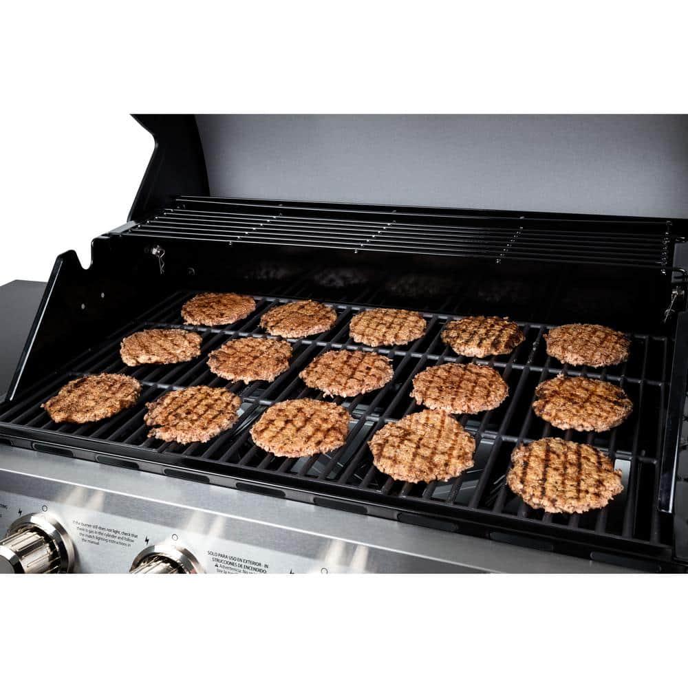 DynaGlo 4Burner Open Cart Propane Gas Grill in Stainless Steel with Side Burner