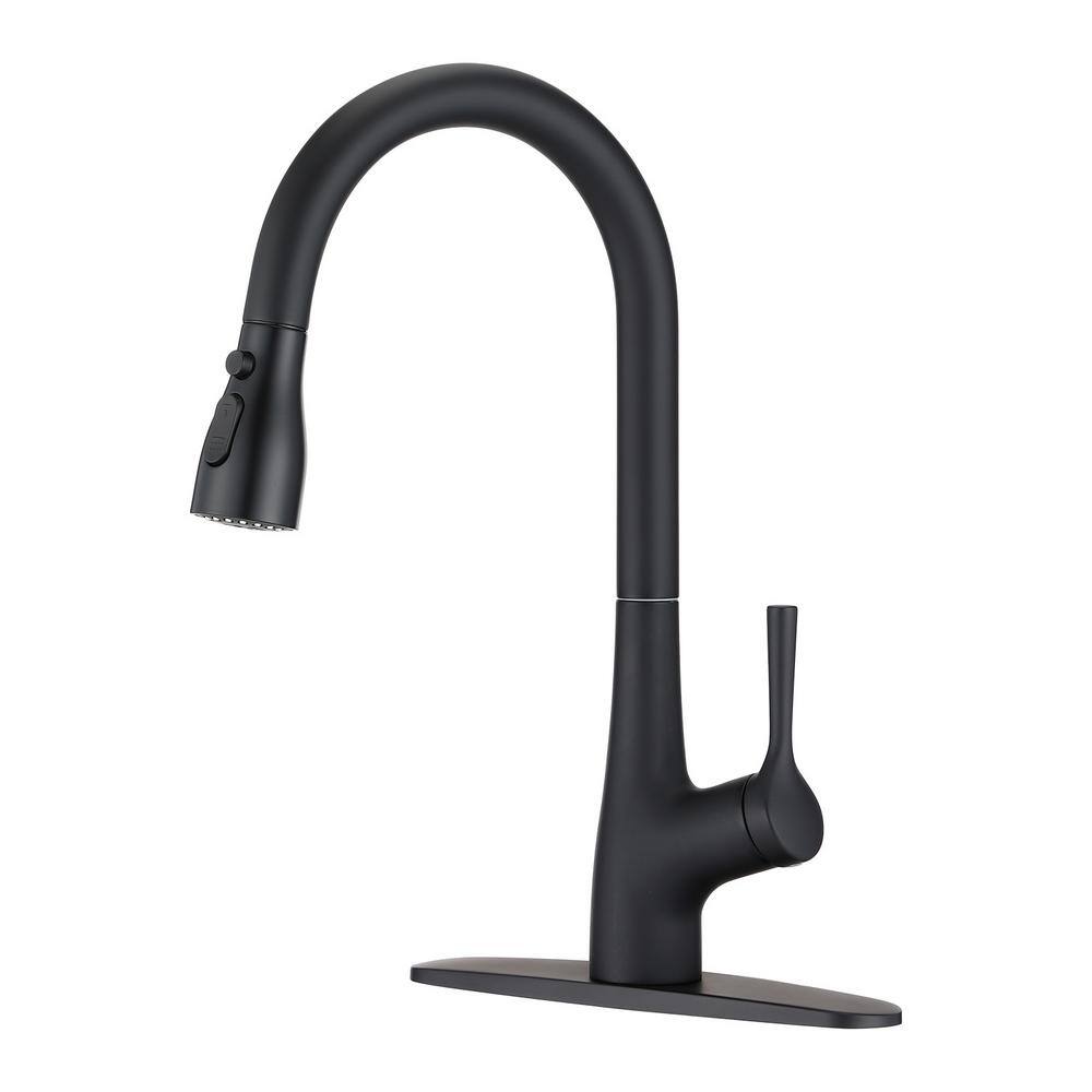 UPIKER Single-Handle Pull Down Sprayer Kitchen Faucet with Deckplate Included and 3 Modes in Matte Black UP2304KFMB0008