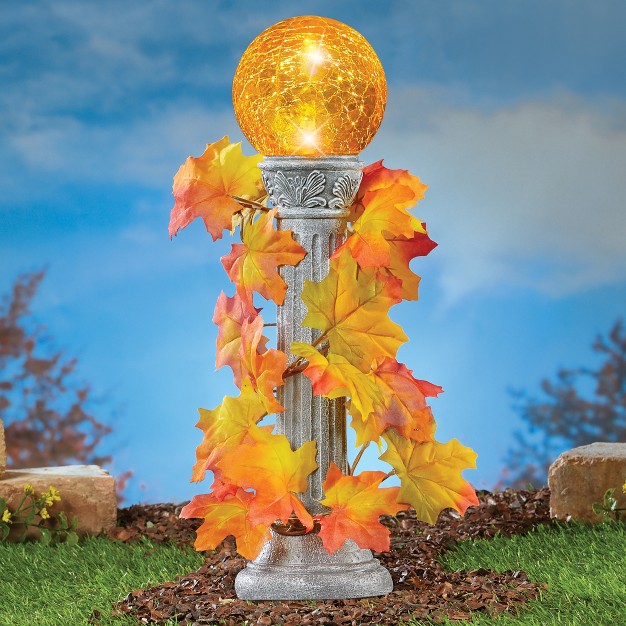 Collections Etc Autumn Leaves Solar Powered Gazing Ball