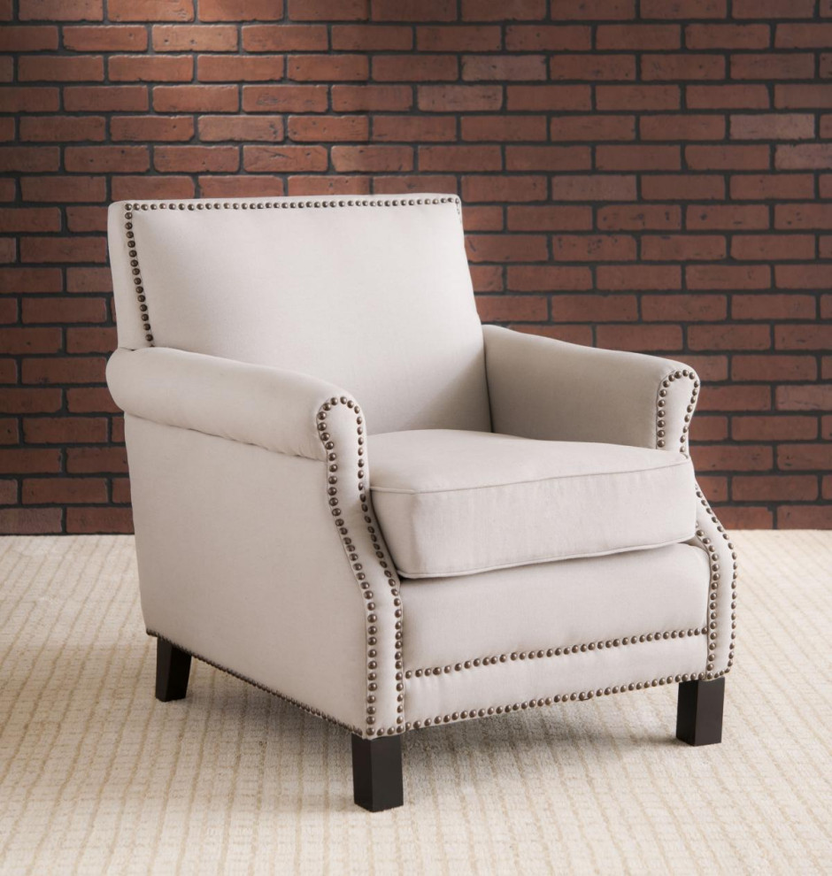 Jennifer Club Chair Brass Nail Heads Taupe   Transitional   Armchairs And Accent Chairs   by Peachtree Fine Furniture  Houzz