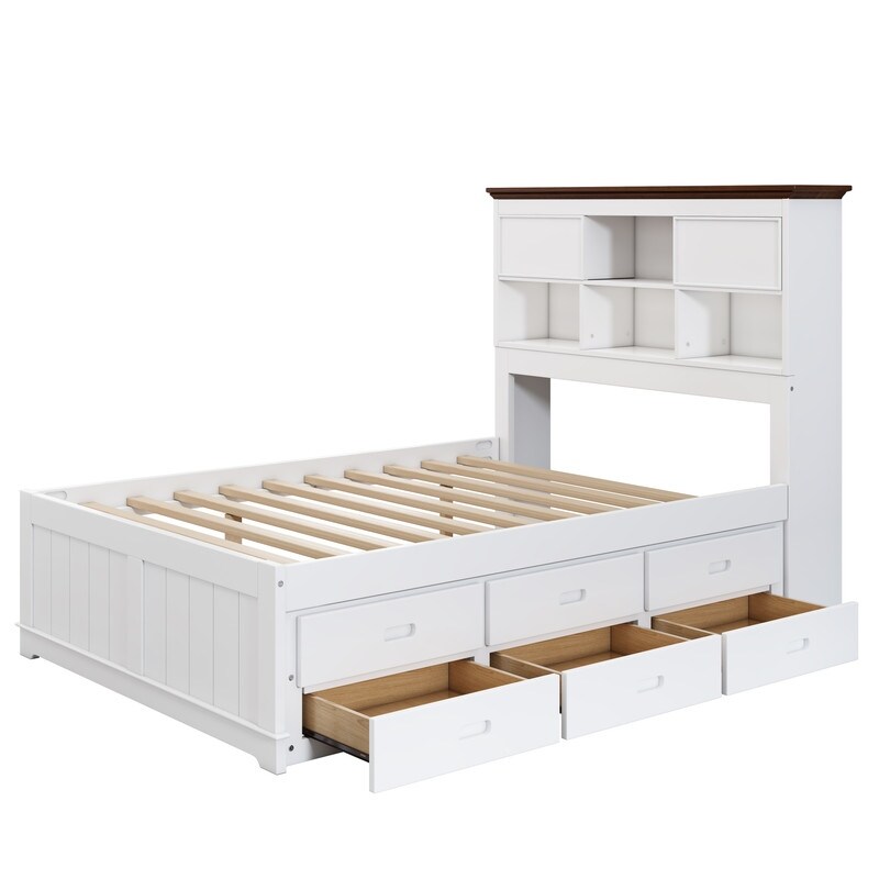 2 Pieces Wooden Captain Bedroom Set  Twin/Full Captain Platform Bed with Trundle and Nightstand