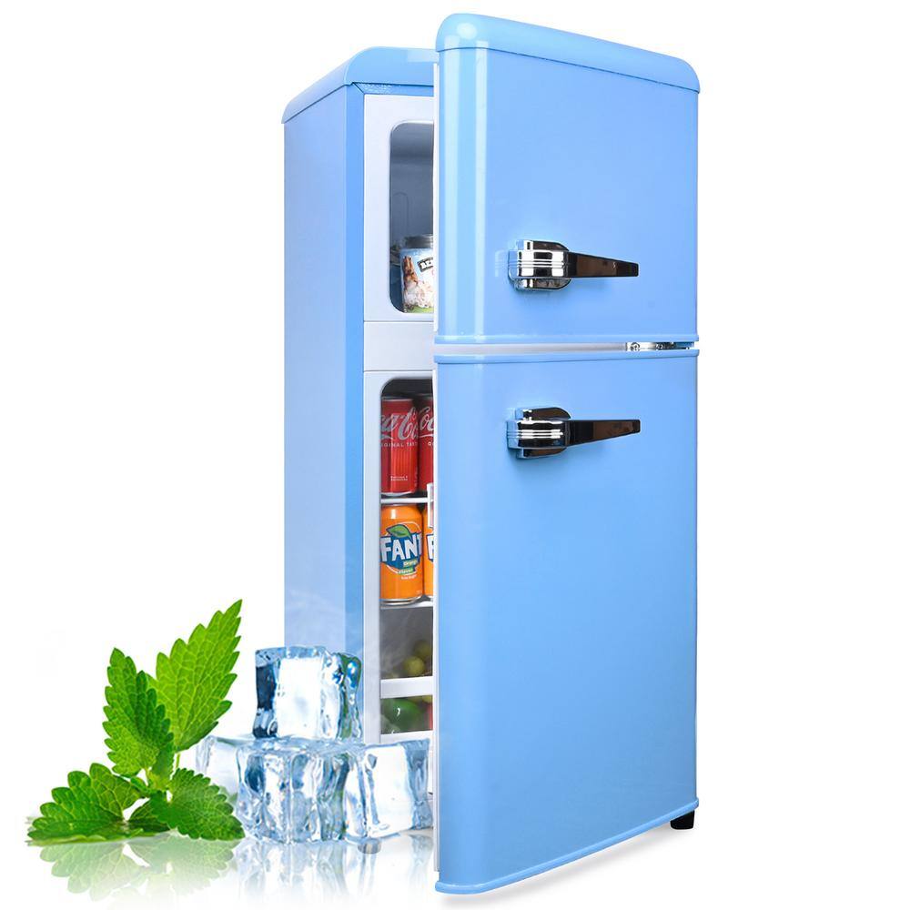 JEREMY CASS 3.5 cu. ft. Retro Mini Fridge Refrigerator with Freezer with 2 Door Adjustable Mechanical Thermostat in Blue FLGJ80GB