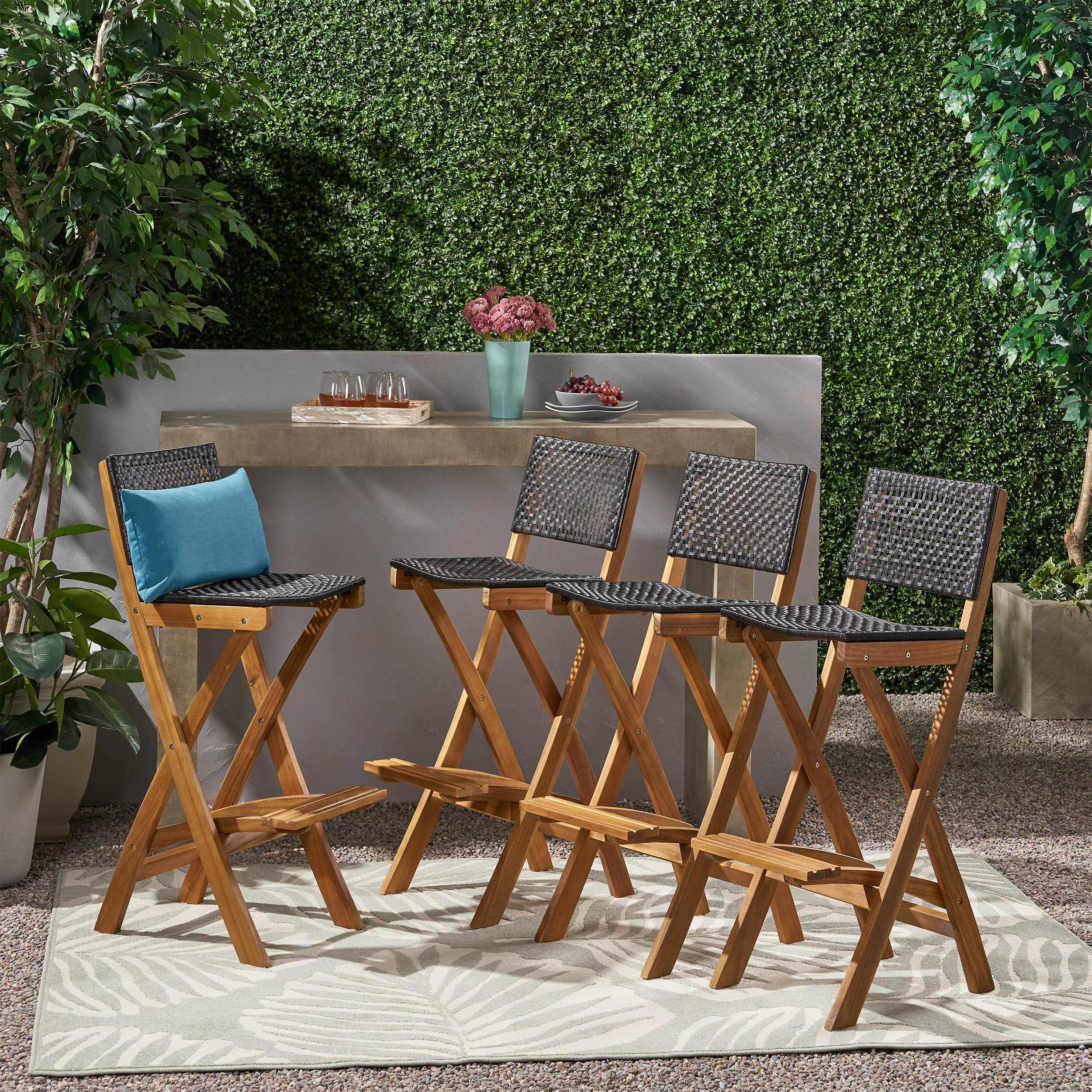 Elizabeth Outdoor Folding Acacia Wood Barstools (Set of 4)