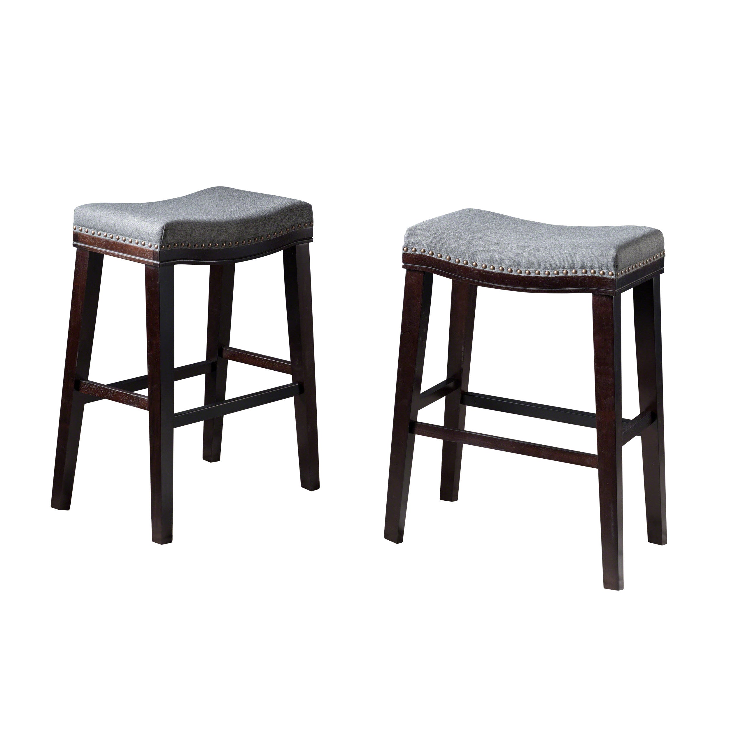 Estes Studded 30 Inch Charcoal Fabric Saddle Barstool, Set of 2