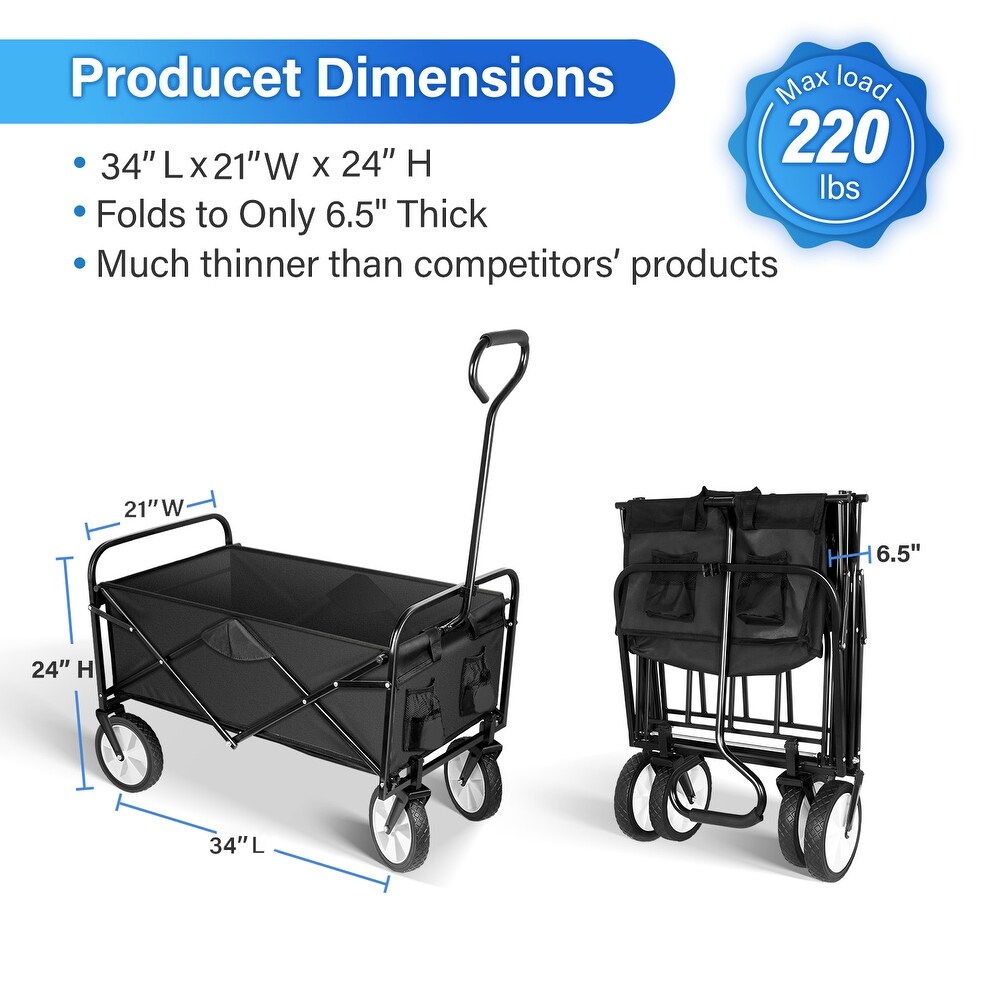 Heavy Duty Folding Portable Hand Cart with Removable Canopy  8 in. Wheels  Adjustable Handles and Double Fabric for Camping