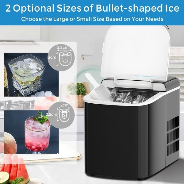 26 lbs Countertop LCD Display Ice Maker with Ice Scoop - 14.5