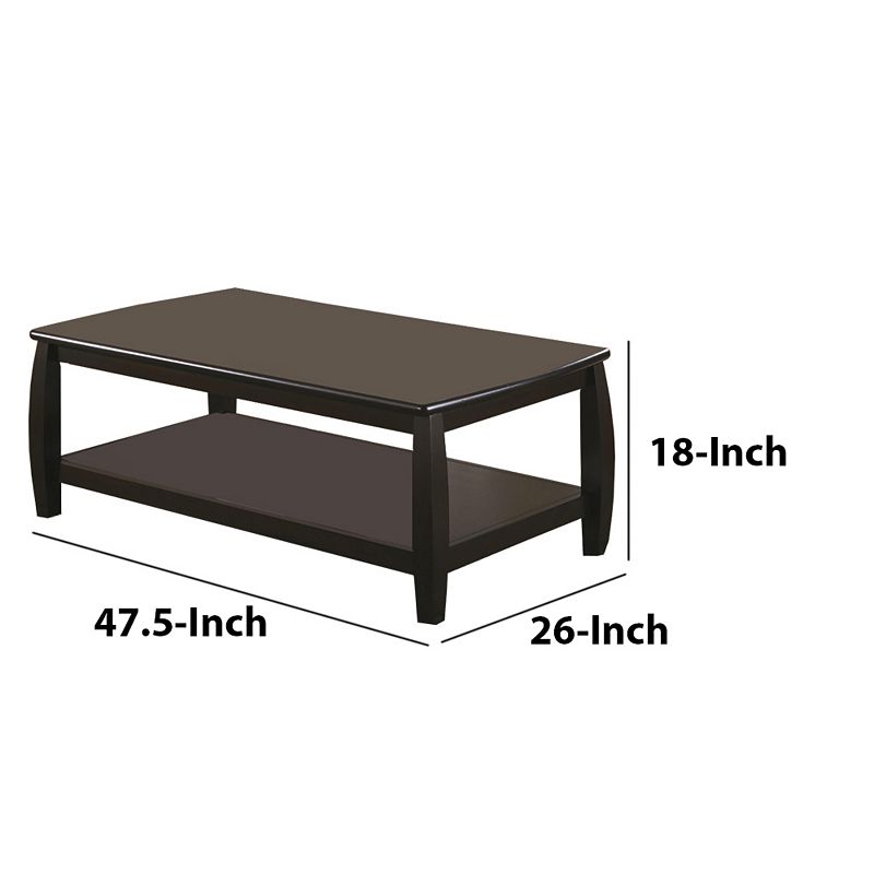 Contemporary Style Wooden Coffee Table With Slightly Rounded Shape， Dark Brown