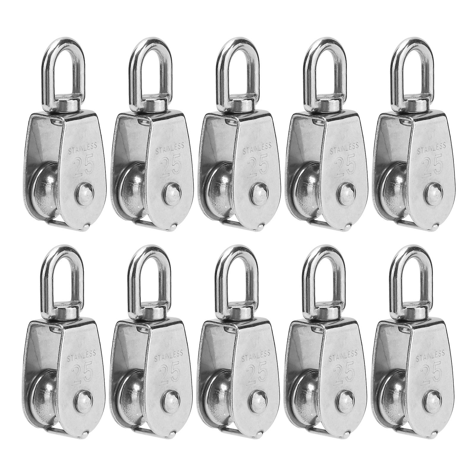 10pcs Single Pulley Block Crane Stainless Steel Wire Rope Lifting Hook Hanging Towing Wheelm25