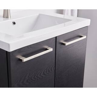 VC CUCINE 24 in. W x 18 in. D x 23 in. H Floating Bathroom Vanity in Black Wood Grain with Ceramic Sink in White VC-US18HMW-L-B8060D