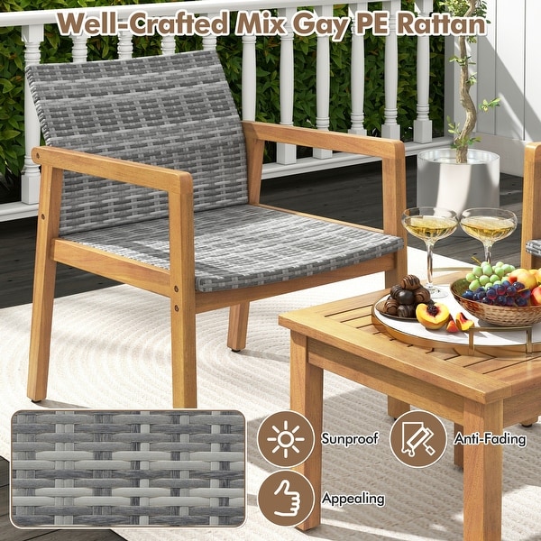 Costway 3 PCS Outdoor Furniture Set，Acacia Wood Frame Sofa Set with