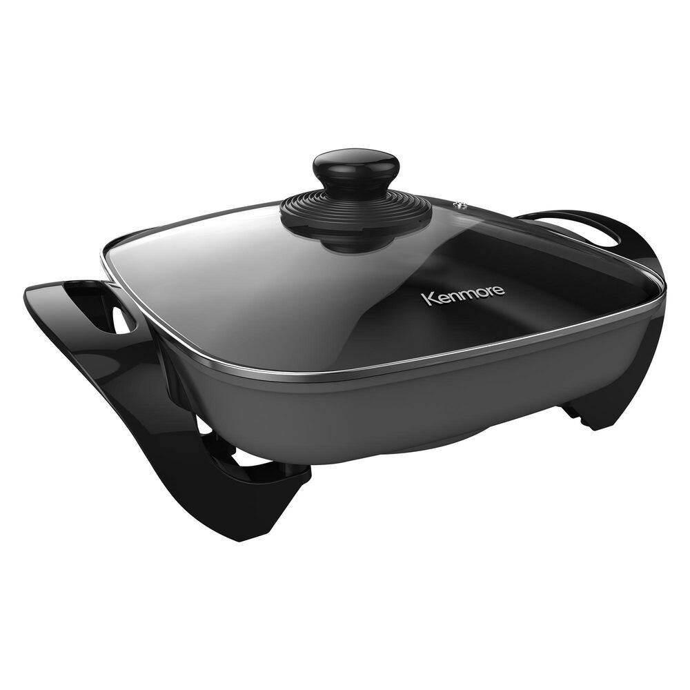 KENMORE 144 sq. in. Black and Gray Non-Stick Electric Skillet with Tempered Glass Lid KKSK12Grey