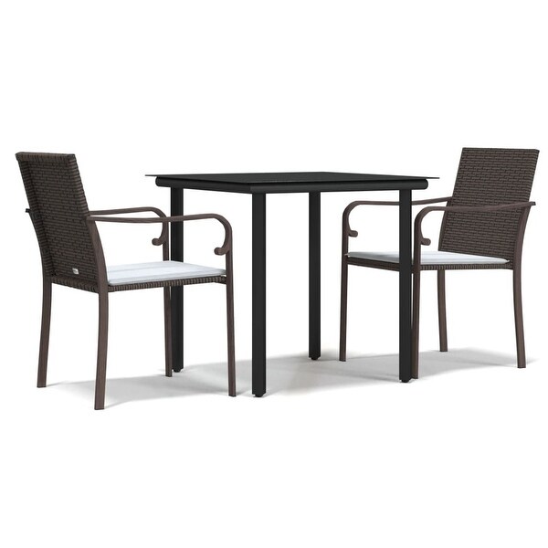 vidaXL Patio Dining Set Table and Chair with Cushions Poly Rattan and Steel