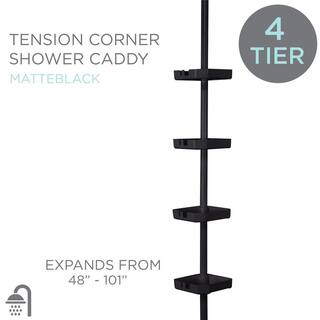 Bath Bliss 4 Tier Tension Corner Shower Organizer Caddy in Matte Black 10000-MATTEBLACK