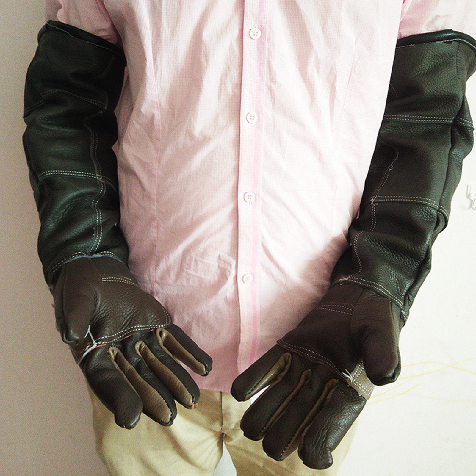 Long Leather Animal Handling Gloves Protect Scratch