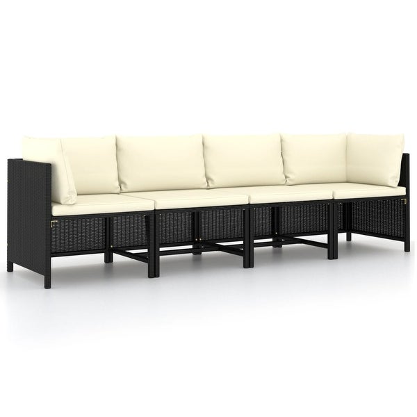 4-Seater Garden Sofa with Cushions Black Poly Rattan - Overstock - 35097464