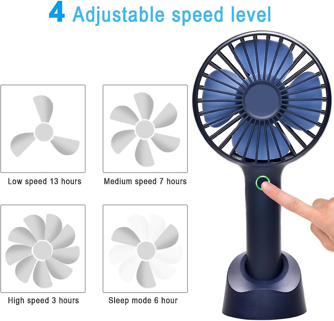 Mini Portable Usb Rechargeable Hand Held Handheld Fan With Base， 2500mah Battery， 4 Modes For Home， Office， Bedroom And Outdoor Travel (blue)